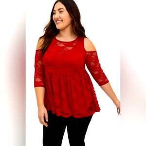 🆕 NWT torrid Babydoll Stretch Lace Cold Shoulder Top size 2X (18-20) red